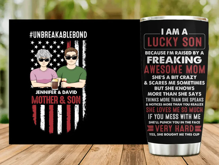 Custom Personalized Lucky Son Tumbler - Gift Idea For Mother's Day From Son - I Am A Lucky Son Of An Awesome Mom