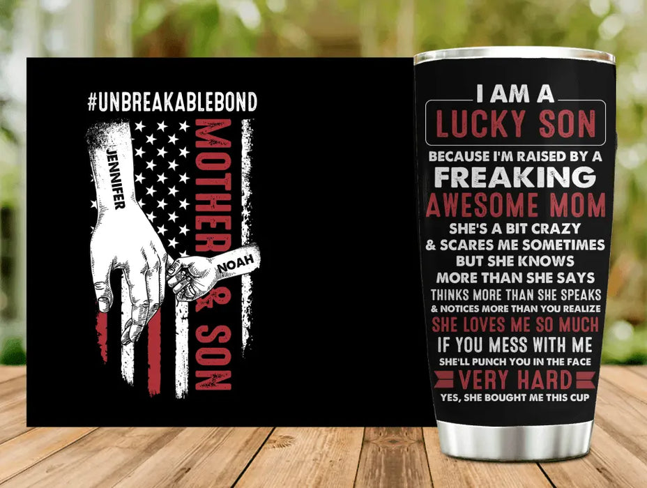 Custom Personalized Lucky Son Tumbler - Gift Idea For Mother's Day - I Am A Lucky Son Of An Awesome Mom