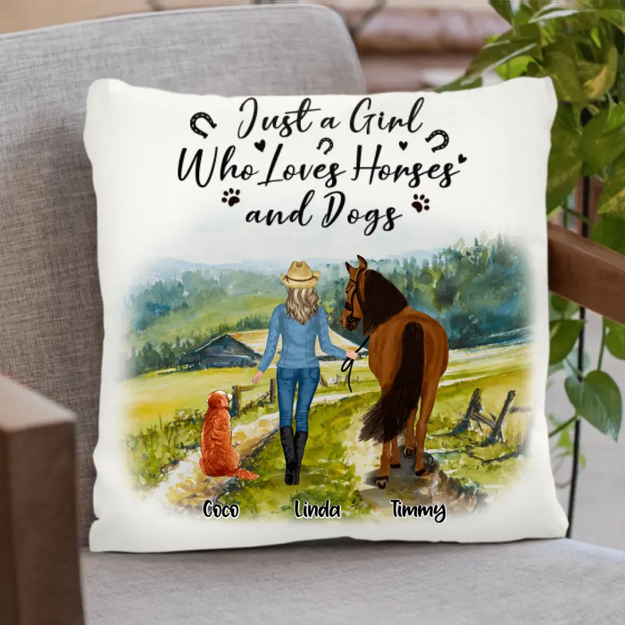 Custom Personalized Horse And Dog Pillow Cover & Quilt/ Fleece Blanket - Man/ Woman/ Girl/ Boy With Upto 2 Horses And 4 Dogs - Gift For Horse/ Dog Lover