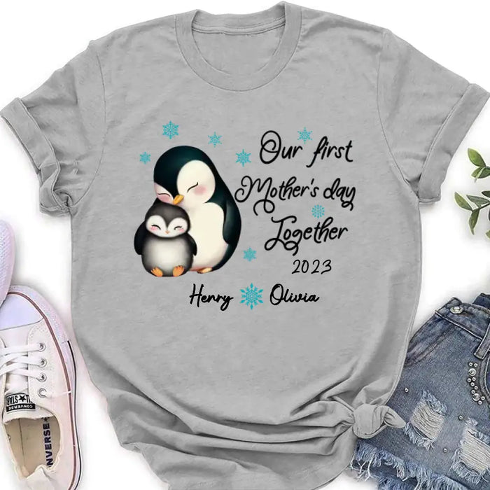 Personalized Penguin Shirt/ Baby Onesie - Gift Idea For Mother's Day - Our First Mother's Day Together 2023