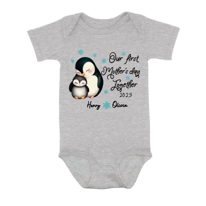 Personalized Penguin Shirt/ Baby Onesie - Gift Idea For Mother's Day - Our First Mother's Day Together 2023