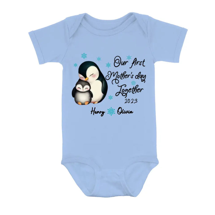 Personalized Penguin Shirt/ Baby Onesie - Gift Idea For Mother's Day - Our First Mother's Day Together 2023