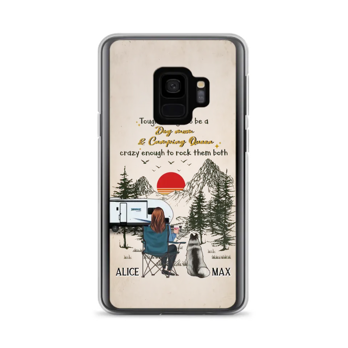 Custom Personalized Dog Mom Phone Case - Upto 4 Dogs - Mother's Day Gift Idea Dog/Camping Lovers - Tough Enough To Be A Dog Mom And Camping Queen Crazy Enough To Rock Them Both - Case For iPhone/Samsung