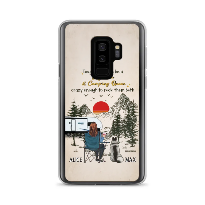 Custom Personalized Dog Mom Phone Case - Upto 4 Dogs - Mother's Day Gift Idea Dog/Camping Lovers - Tough Enough To Be A Dog Mom And Camping Queen Crazy Enough To Rock Them Both - Case For iPhone/Samsung