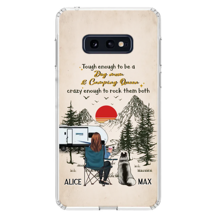 Custom Personalized Dog Mom Phone Case - Upto 4 Dogs - Mother's Day Gift Idea Dog/Camping Lovers - Tough Enough To Be A Dog Mom And Camping Queen Crazy Enough To Rock Them Both - Case For iPhone/Samsung