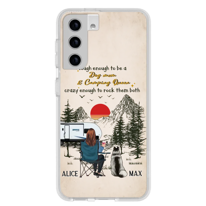 Custom Personalized Dog Mom Phone Case - Upto 4 Dogs - Mother's Day Gift Idea Dog/Camping Lovers - Tough Enough To Be A Dog Mom And Camping Queen Crazy Enough To Rock Them Both - Case For iPhone/Samsung