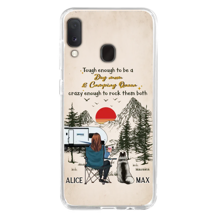 Custom Personalized Dog Mom Phone Case - Upto 4 Dogs - Mother's Day Gift Idea Dog/Camping Lovers - Tough Enough To Be A Dog Mom And Camping Queen Crazy Enough To Rock Them Both - Case For iPhone/Samsung