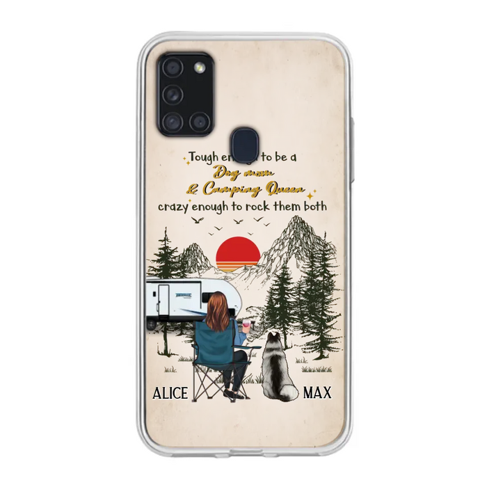 Custom Personalized Dog Mom Phone Case - Upto 4 Dogs - Mother's Day Gift Idea Dog/Camping Lovers - Tough Enough To Be A Dog Mom And Camping Queen Crazy Enough To Rock Them Both - Case For iPhone/Samsung