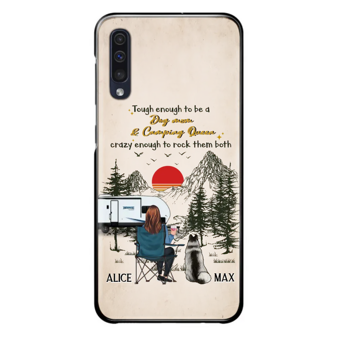 Custom Personalized Dog Mom Phone Case - Upto 4 Dogs - Mother's Day Gift Idea Dog/Camping Lovers - Tough Enough To Be A Dog Mom And Camping Queen Crazy Enough To Rock Them Both - Case For iPhone/Samsung