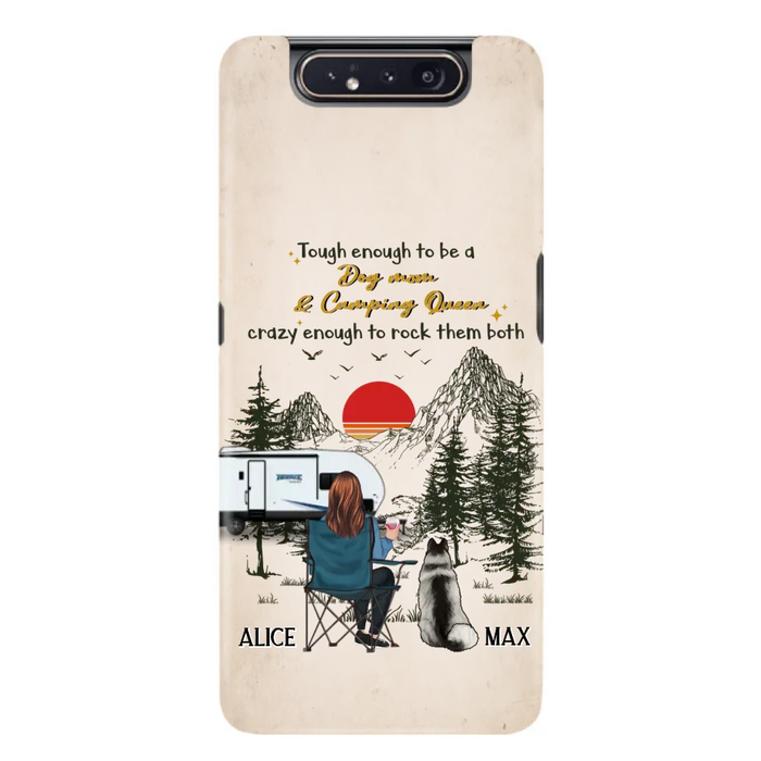 Custom Personalized Dog Mom Phone Case - Upto 4 Dogs - Mother's Day Gift Idea Dog/Camping Lovers - Tough Enough To Be A Dog Mom And Camping Queen Crazy Enough To Rock Them Both - Case For iPhone/Samsung