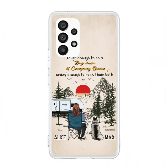 Custom Personalized Dog Mom Phone Case - Upto 4 Dogs - Mother's Day Gift Idea Dog/Camping Lovers - Tough Enough To Be A Dog Mom And Camping Queen Crazy Enough To Rock Them Both - Case For iPhone/Samsung