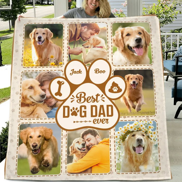 Custom Personalized Dog Dad Single Layer Fleece/ Quilt Blanket - Upload Photos - Father's Day Gift Idea for Dog Owners - Best Dog Dad Ever