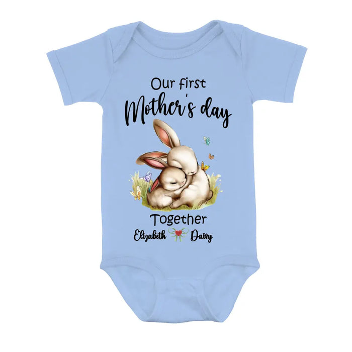 Custom Personalized Rabbit Baby Onesie/T-Shirt - Gift Idea for Baby/Mother's Day - Our First Mother's Day Together