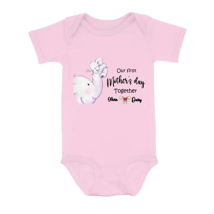 Custom Personalized Elephant Baby Onesie/T-Shirt - Gift Idea for Baby/Mother's Day - Our First Mother's Day Together