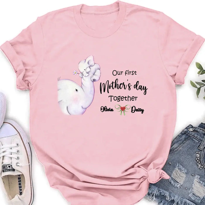 Custom Personalized Elephant Baby Onesie/T-Shirt - Gift Idea for Baby/Mother's Day - Our First Mother's Day Together