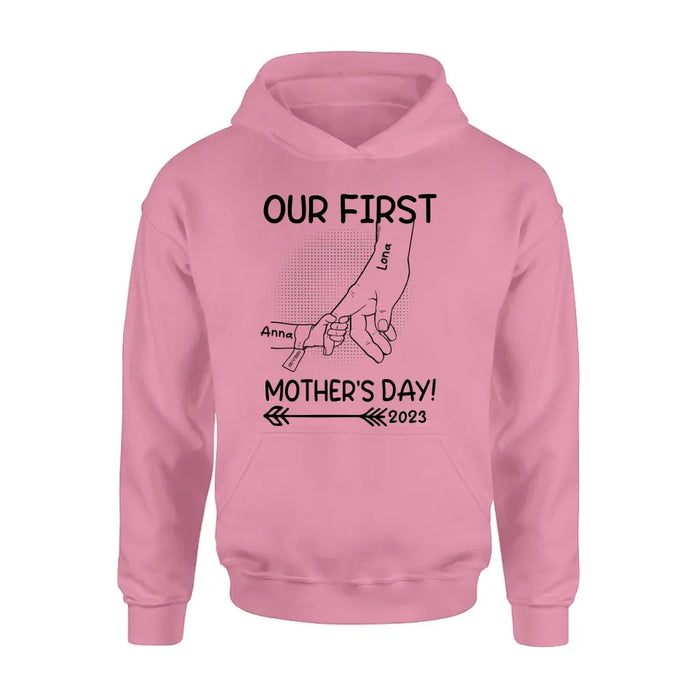 Custom Personalized Hand Shirt/Hoodie/Sweatshirt/Long sleeve - Gift Idea For Mother's Day - Upto 6 Kids - Our First Mother's Day 2023