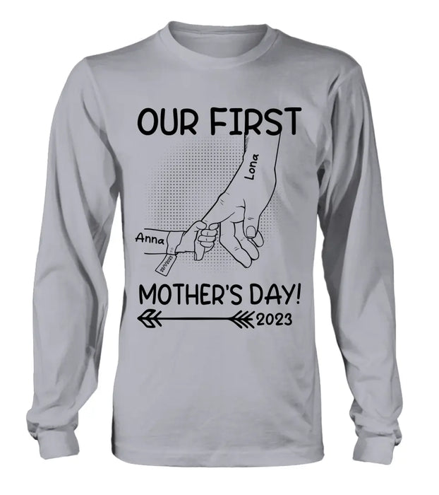 Custom Personalized Hand Shirt/Hoodie/Sweatshirt/Long sleeve - Gift Idea For Mother's Day - Upto 6 Kids - Our First Mother's Day 2023