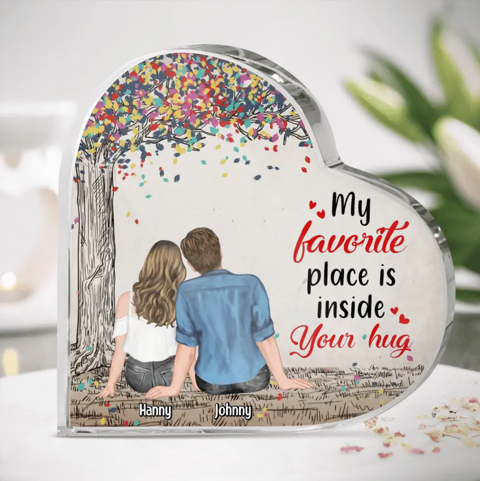 Custom Personalized Couple Crystal Heart - Gift Idea For Couple/ Anniversary Gift - My Favorite Place Is Inside Your Hug