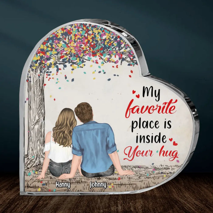 Custom Personalized Couple Crystal Heart - Gift Idea For Couple/ Anniversary Gift - My Favorite Place Is Inside Your Hug