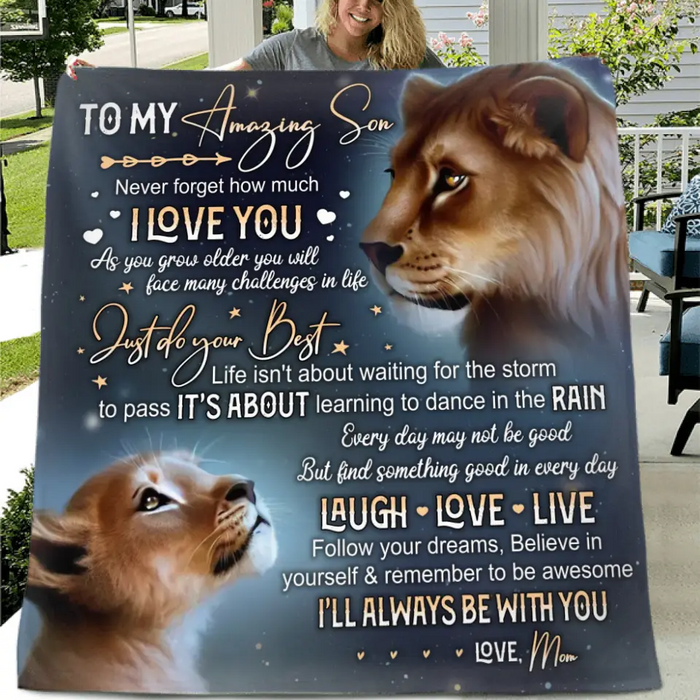 Custom Personalized Lion Single Layer Fleece/Quilt Blanket - Gift Idea For Mother's Day/Father's Day - Never Forget How Much I Love You