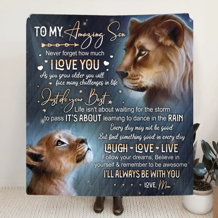 Custom Personalized Lion Single Layer Fleece/Quilt Blanket - Gift Idea For Mother's Day/Father's Day - Never Forget How Much I Love You