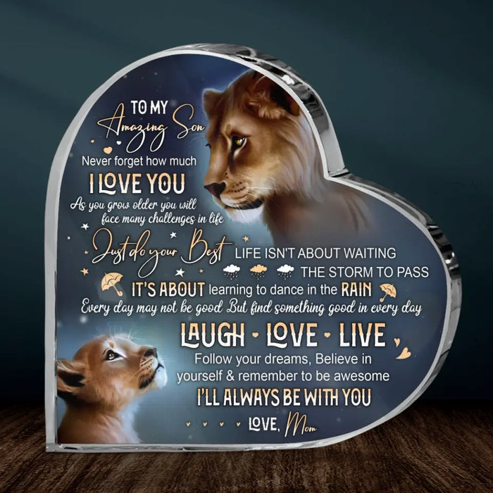 Custom Personalized Lion Crystal Heart - Gift Idea For Mother's Day/Father's Day - Never Forget How Much I Love You