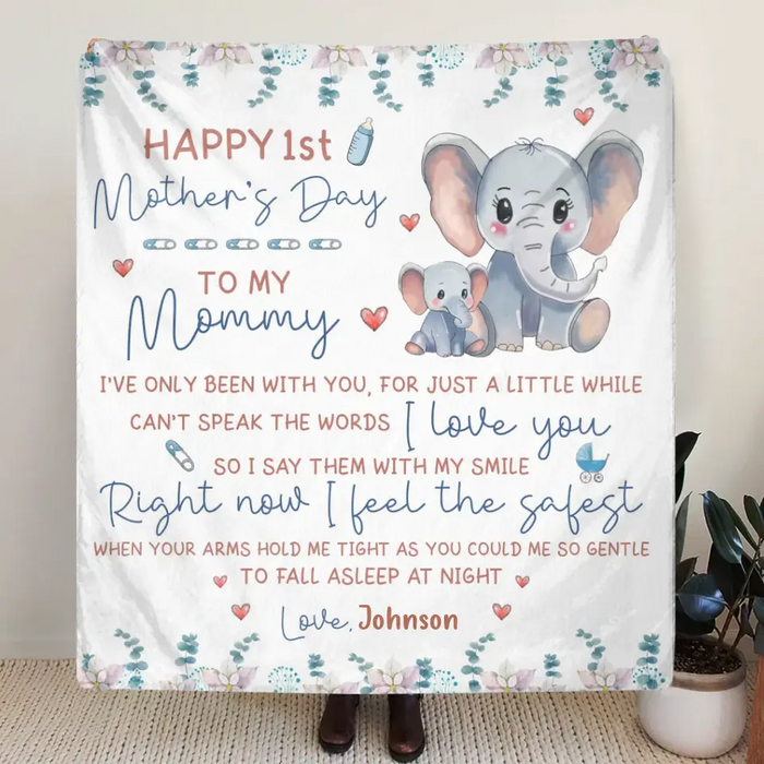 Custom Personalized Elephant Quilt/Single Layer Fleece Blanket - Gift Idea For Mother's Day - To My Mommy I've Only Been Your Little One For Just A Little While