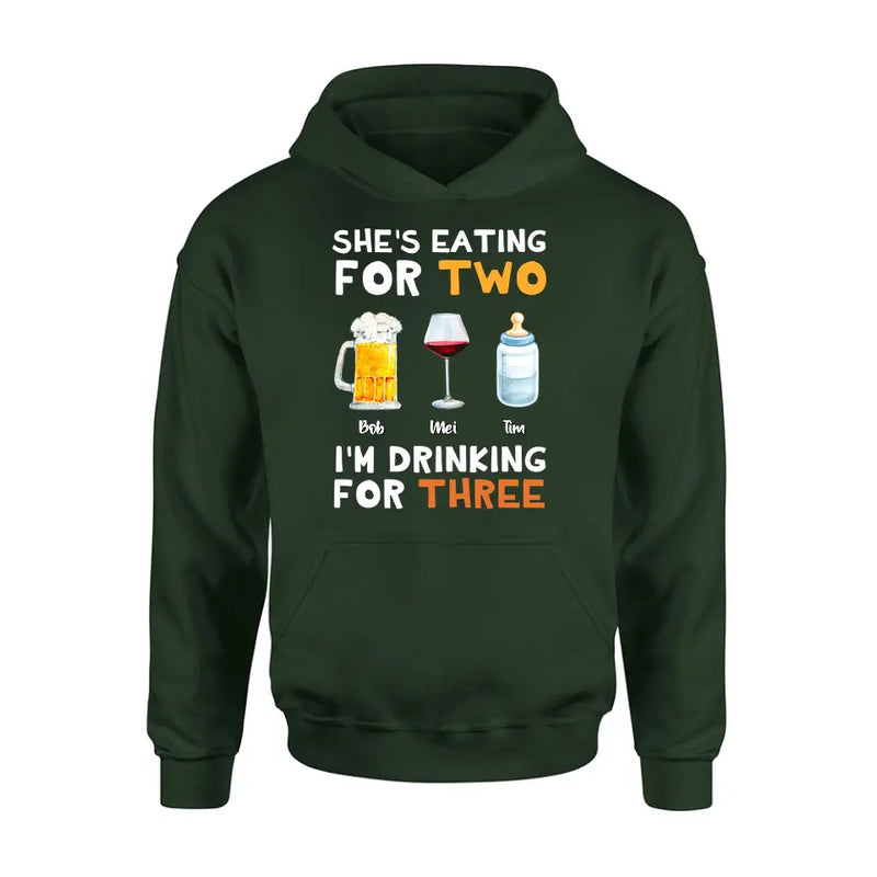 Personalized Shirt/Hoodie - Gift Idea For Father's Day - She's Eating For Two I'm Drinking For Three
