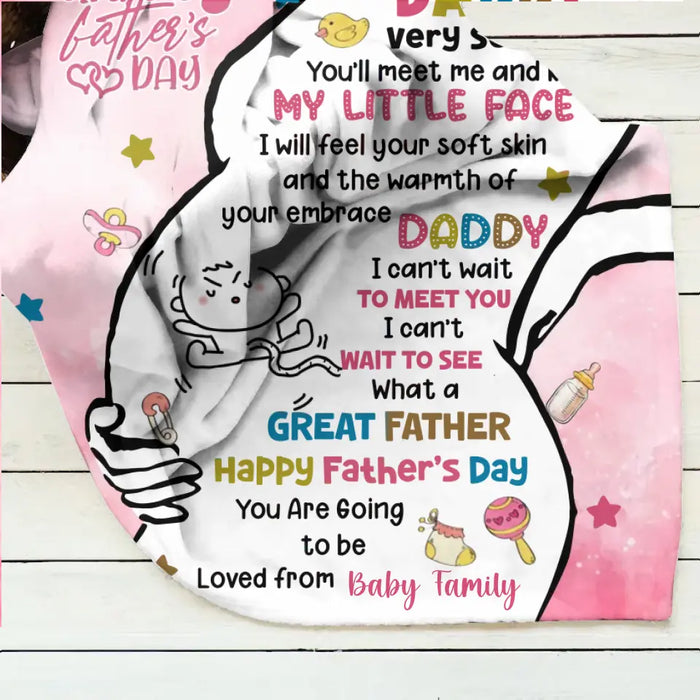 Custom Personalized First Mother's Day Quilt/Single Layer Fleece Blanket - Gift Idea For Mother's Day 2023 - Daddy Very Soon You'll Meet Me And Kiss My Little Face