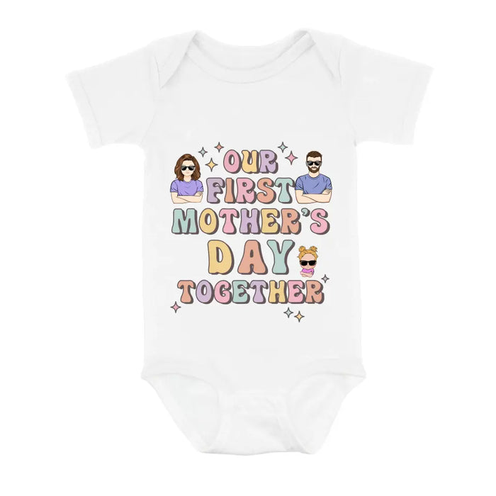 Custom Personalized Family Baby Onesie/Kid T-Shirt/T-Shirt - Upto 3 Children - Gift Idea for Family/Mother's Day - Our First Mother's Day Together