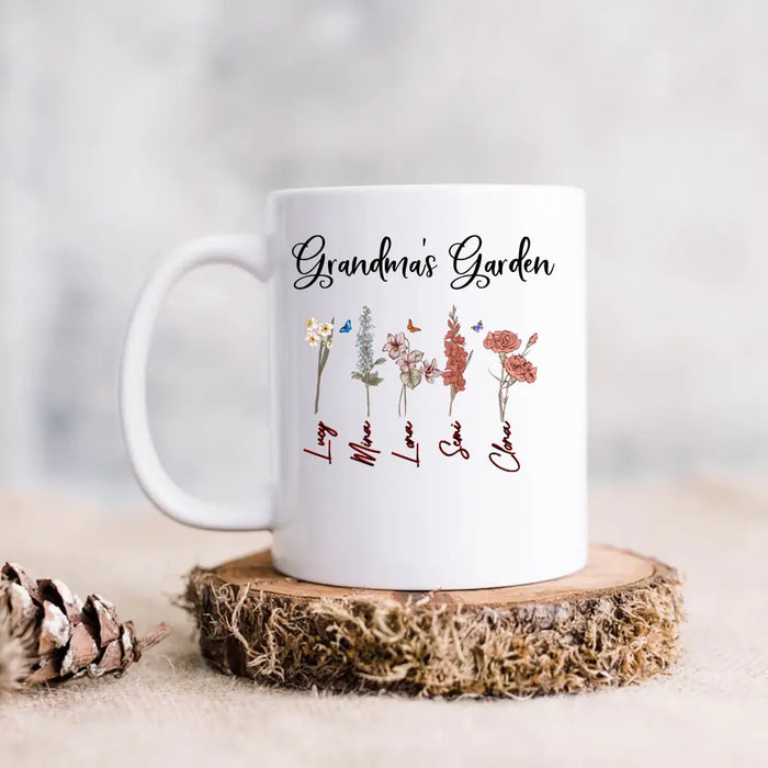 Custom Personalized Garden Mug - Gift Idea For Grandma/Mother's Day - Upto 5 Flowers - Grandma's Garden