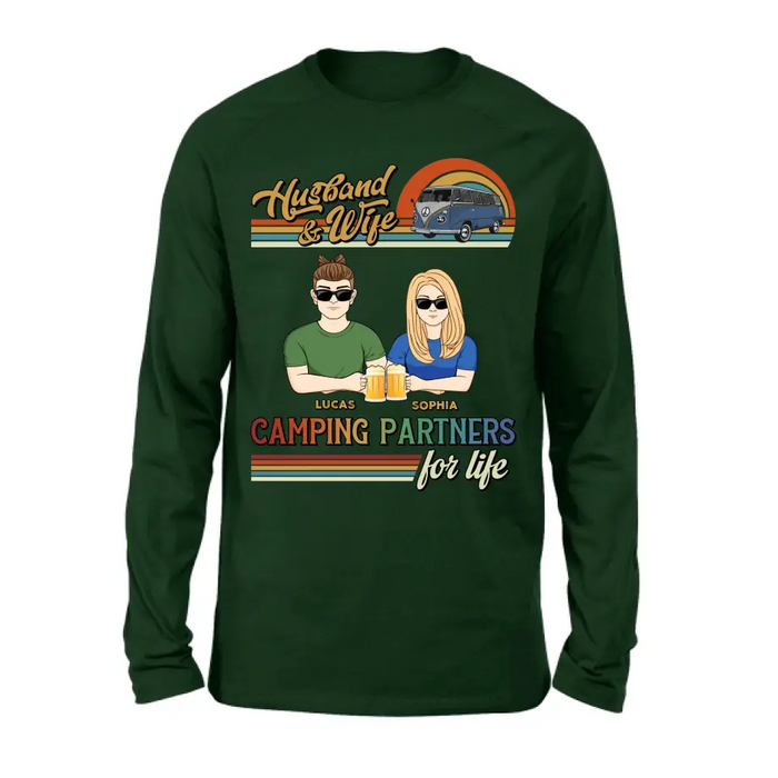 Custom Personalized Couple Camping Shirt/ Hoodie - Gift Idea For Couple/ Camping Lover - Husband & Wife Camping Partners For Life