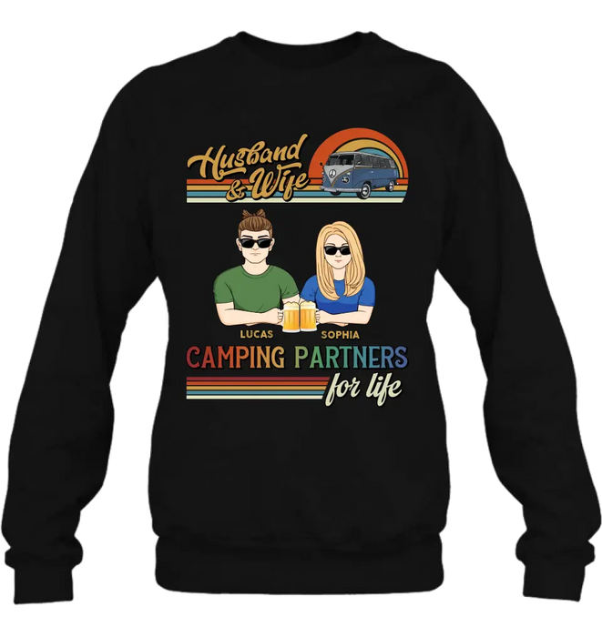 Custom Personalized Couple Camping Shirt/ Hoodie - Gift Idea For Couple/ Camping Lover - Husband & Wife Camping Partners For Life