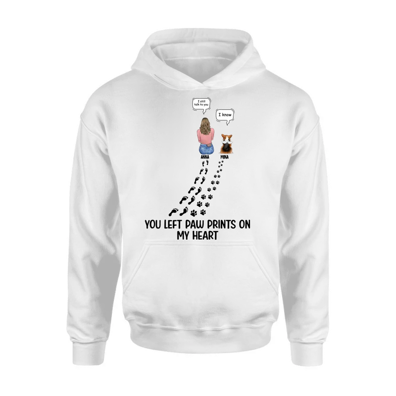 Personalized Memorial Paw Prints T-shirt/Long Sleeve/Sweatshirt/Hoodie - Up to 4 Pets - Gift Idea For Dog/Cat/Rabbit Lover - Mother's Day/Father's Day Gift - You Left Paw Prints On My Heart