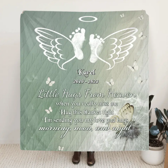 Custom Personalized Baby In Heaven Quilt/Singer Layer Fleece Blanket - Memorial Gift Idea for Mother's Day/Father's Day - Little Hugs From Heaven