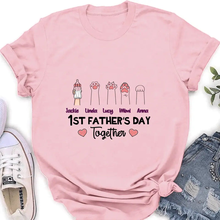 Custom Personalized First Father's Day Shirt/Hoodie/Long sleeve/Sweatshirt - Gift Idea For Father's Day - Upto 5 Hands - 1st Father's Day Together