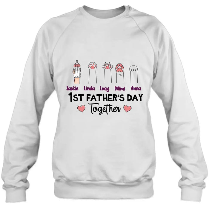 Custom Personalized First Father's Day Shirt/Hoodie/Long sleeve/Sweatshirt - Gift Idea For Father's Day - Upto 5 Hands - 1st Father's Day Together