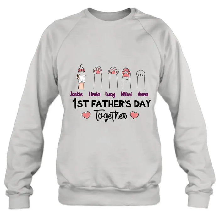 Custom Personalized First Father's Day Shirt/Hoodie/Long sleeve/Sweatshirt - Gift Idea For Father's Day - Upto 5 Hands - 1st Father's Day Together