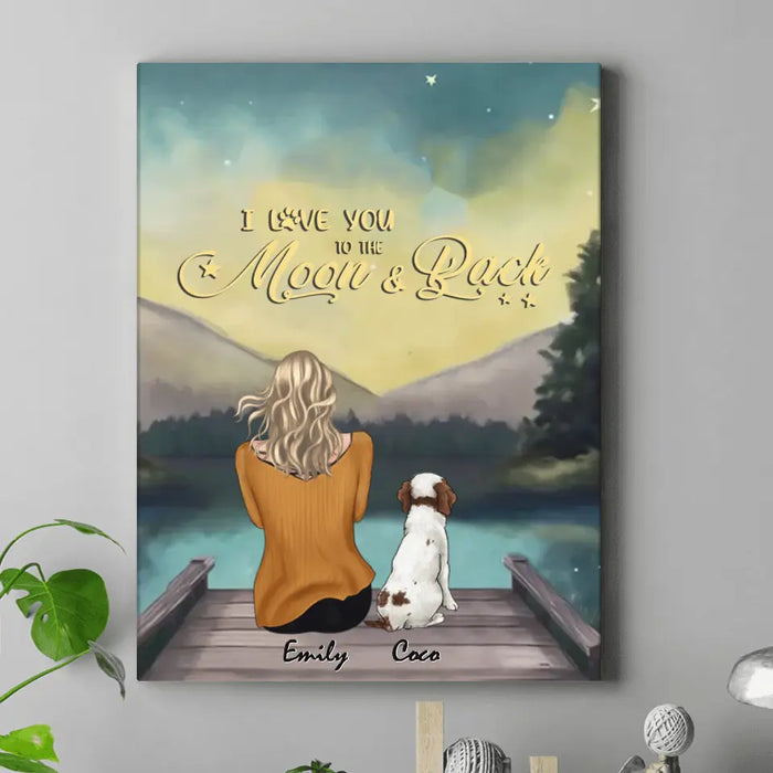 Custom Personalized Pet Mom Canvas - Upto 6 Dogs/Cats - Mother's Day Gift Idea for Dog/Cat Lovers - I Love You To The Moon & Back