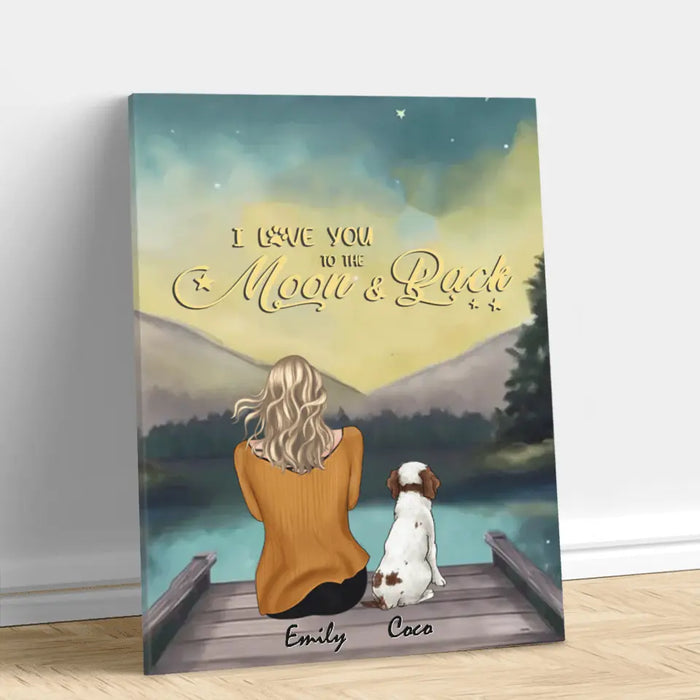 Custom Personalized Pet Mom Canvas - Upto 6 Dogs/Cats - Mother's Day Gift Idea for Dog/Cat Lovers - I Love You To The Moon & Back