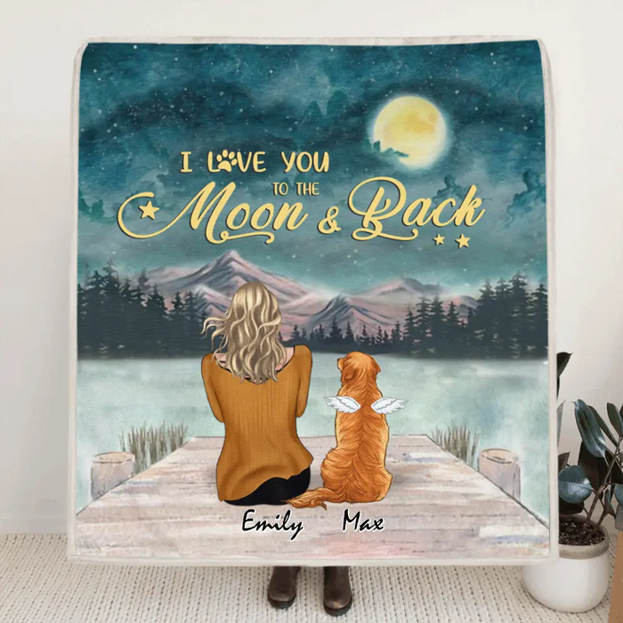 Custom Personalized Pet Mom Quilt/ Fleece Blanket - Upto 6 Pets - Gift Idea For Dog/ Cat lover -  I Love You To The Moon And Back