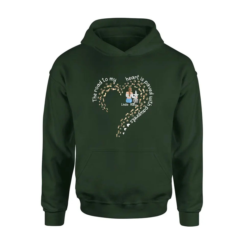 Personalized Memorial Dog With Man/Woman Shirt/Hoodie/Long sleeve/Sweatshirt - Gift Idea For Dog Lovers/Dog Owners - The Road To My Heart Is Paved With Pawprints