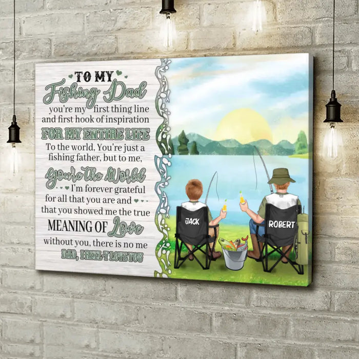 Custom Personalized Fishing Dad Horizontal Canvas - Gift Idea For Father's Day From Son/Daughter - To My Fishing Dad You're My First Thing Line And First Hook Of Inspiration