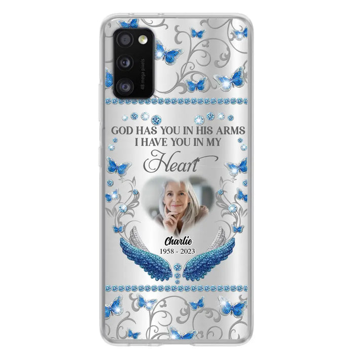 Custom Personalized Memorial Photo Phone Case - Memorial Gift Idea for Mother's Day/Father's Day - God Has You In His Arms I Have You In My Heart - Cases For iPhone/Samsung