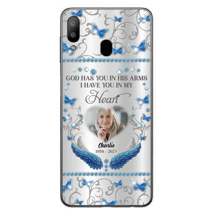 Custom Personalized Memorial Photo Phone Case - Memorial Gift Idea for Mother's Day/Father's Day - God Has You In His Arms I Have You In My Heart - Cases For iPhone/Samsung