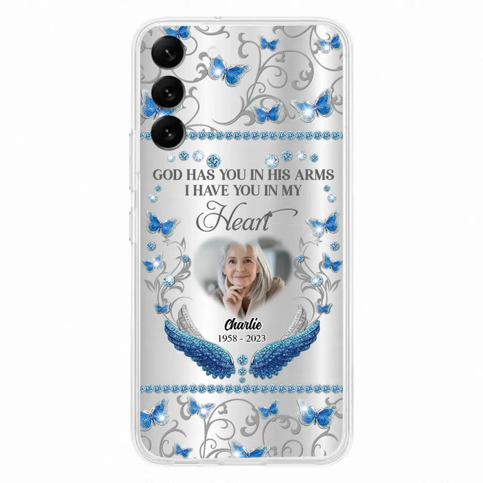 Custom Personalized Memorial Photo Phone Case - Memorial Gift Idea for Mother's Day/Father's Day - God Has You In His Arms I Have You In My Heart - Cases For iPhone/Samsung