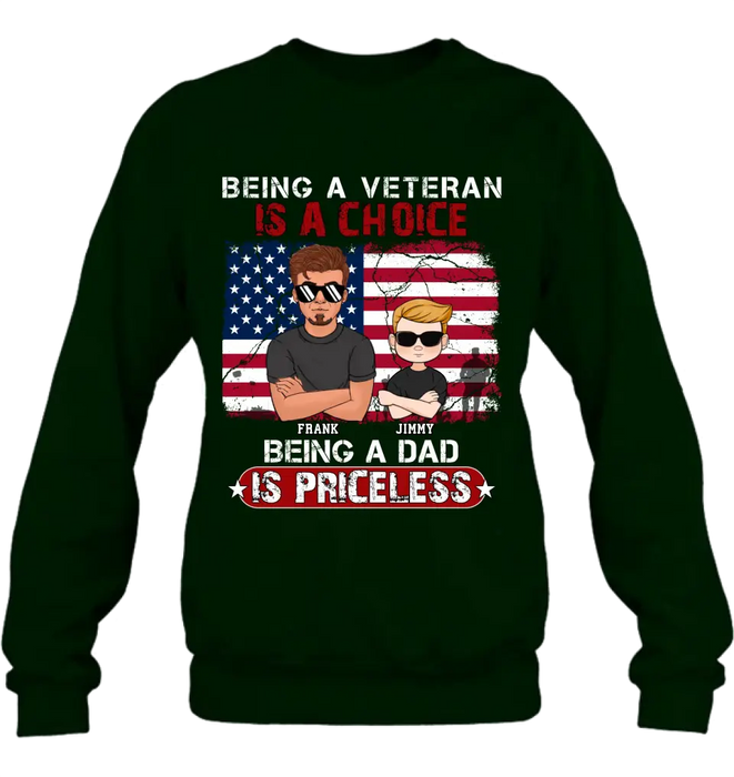 Custom Personalized Dad/ Grandpa Veteran Shirt/ Hoodie - Upto 4 Kids - Gift Idea For Veteran/ Father/ Grandfather - Being A Veteran Is A Choice Being A Grandpa Is Priceless