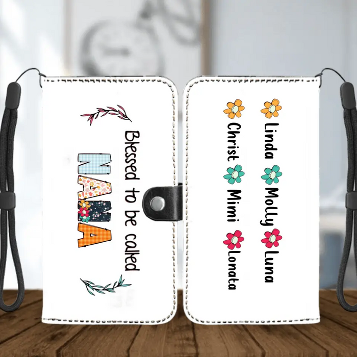 Personalized Nana Flip Leather Purse For Mobile Phone - Gift Idea For Grandma/Grandkids - Up To 6 Grandkids - Blessed To Be Called Nana