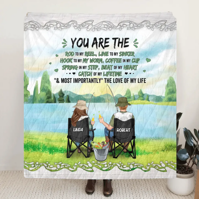 Custom Personalized Fishing Couple Fleece/Quilt Blanket - Gift for Fishing Lovers/Couple/Husband and Wife - You Are The Rod To My Reel, Line To My Sinker