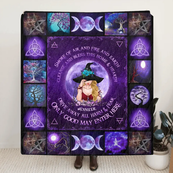 Custom Personalized Witch Fleece/ Quilt Blanket - Drive Away All Harm & Fear, Only Good May Enter Here